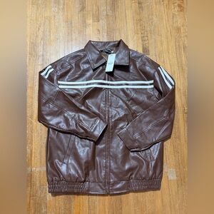 NWT Trendy Queen Womens Faux Leather Oversized Bomber Jacket Size Large Casual